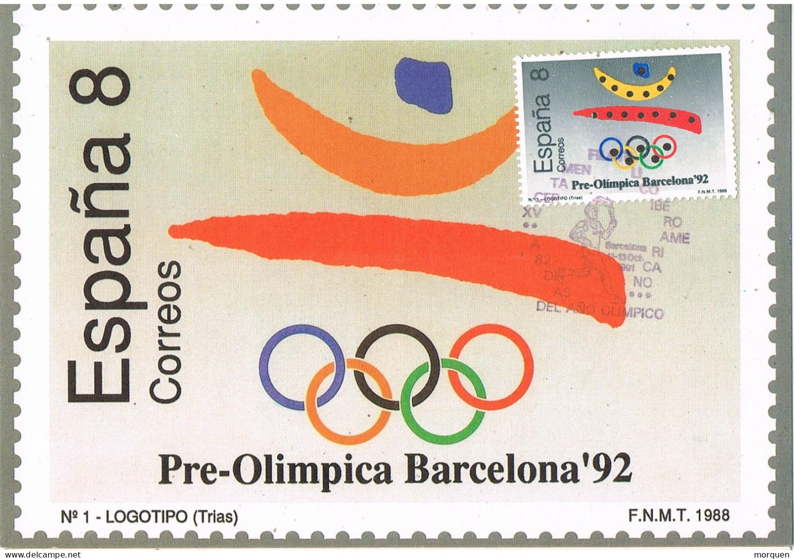 50419. Tarjeta Maxima BARCELONA 1991. Pre Olimpica. Perfin, Perforado Comercial, Firmenlung - Maximum Cards