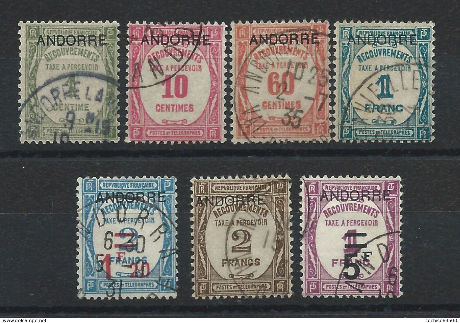 Andorre Taxe N°9/15 Obl (FU) 1931/32 - Timbre Recouvrement Surchargé - Used Stamps