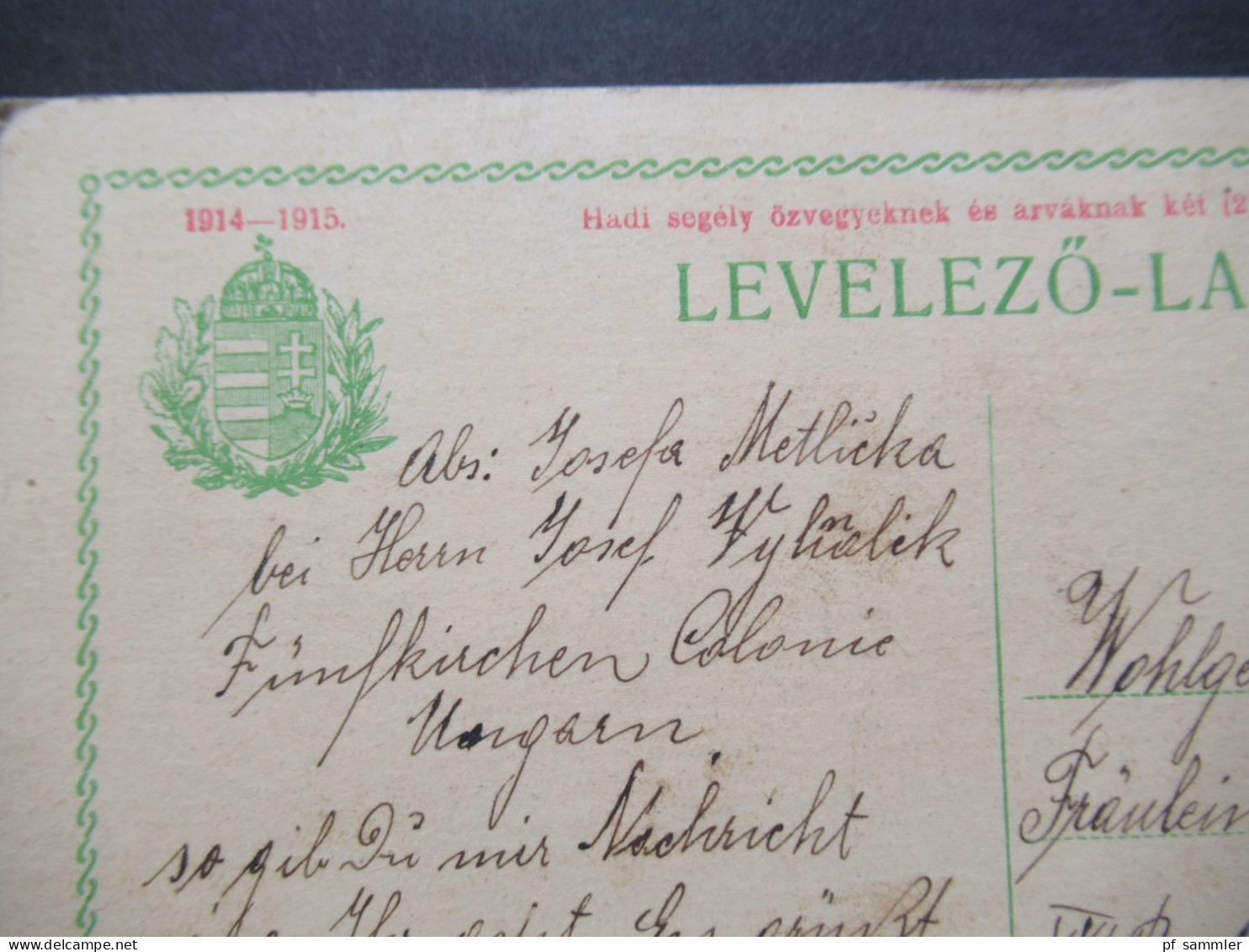 Ungarn / Österreich 1915 Ganzsache P 39 Kriegswitwen Und Waisen Stempel Pecs Geschrieben In Fünfkirchen - Postal Stationery