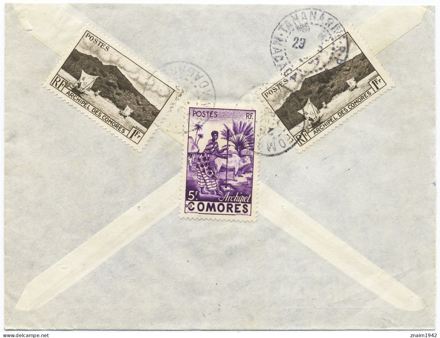 1953 COMORES LETTRE RECOMMANDEE PAR AVION POUR PARIS OBL FOMBONI 28 AOUT 53 MADAGASCAR - Covers & Documents