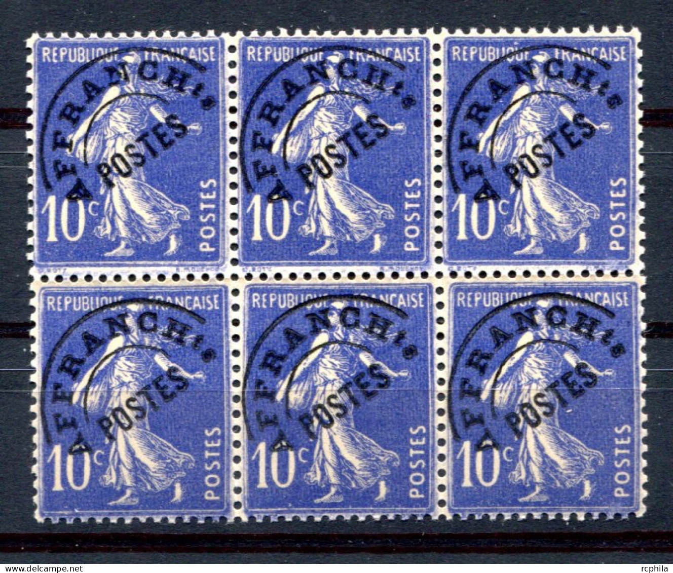 RC 25302 FRANCE COTE 26,50€ N° 52 - 10c SEMEUSE VARIÉTÉ "E" AVEC CROCHET DANS UN BLOC DE 6ex NEUF ** MNH TB - Prematasellados