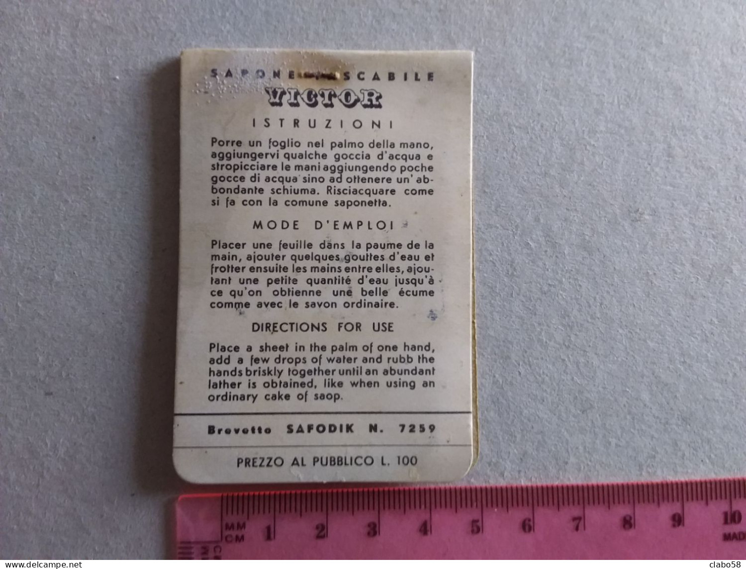 1954 VICTOR  PROFUMI E PRODOTTI DI LINEA MASCHILE  SAPONE TASCABILE SAFODIK IN FOGLI, DA VIAGGIO, PER PUBBLICITA' - Materiale Di Profumeria