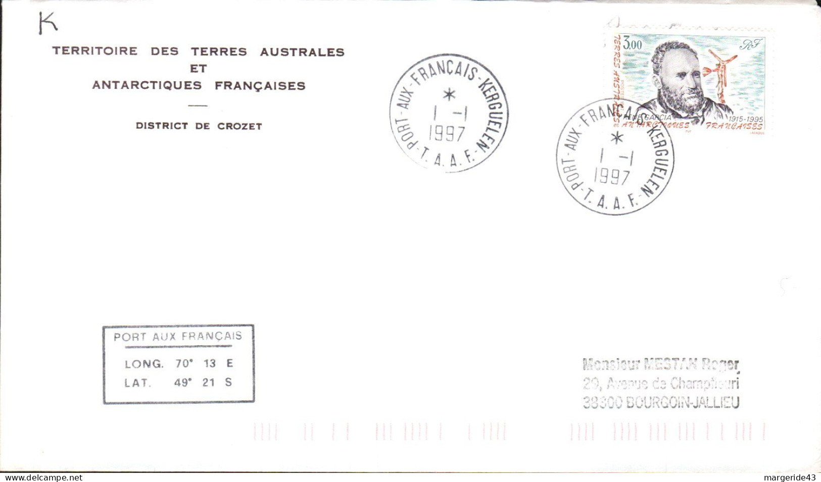 TAAF LETTRE DE PORT AUX FRANCAIS 1997 - Covers & Documents