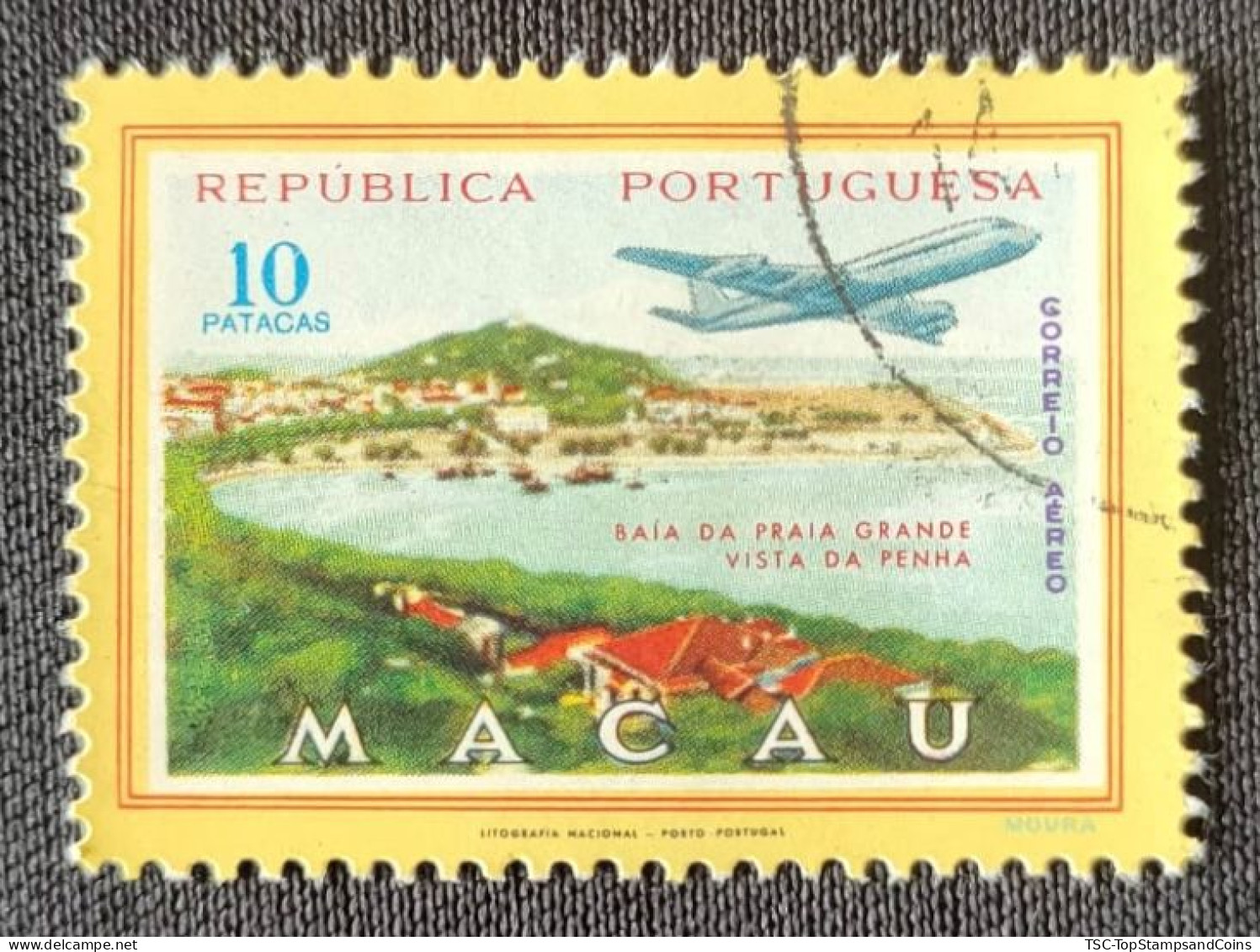 MAC6720UA - Air Mail - Views Of Macau - 10 Patacas Used Stamp - Macau 1960 - Gebraucht