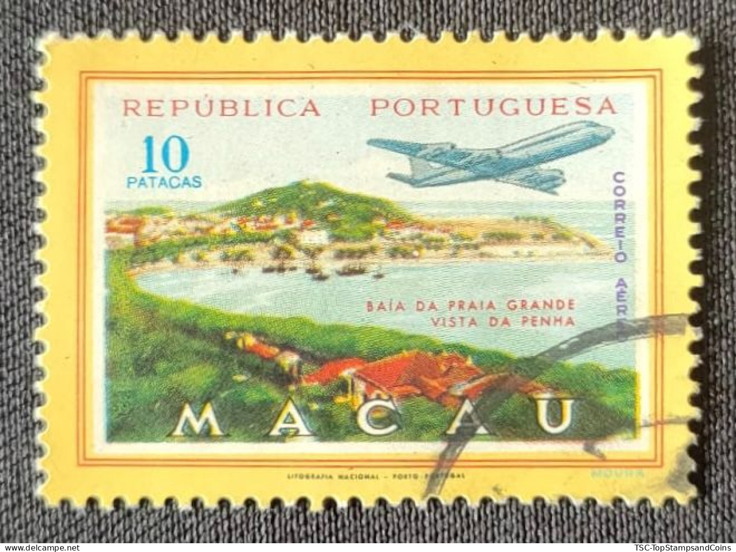 MAC6720UB - Air Mail - Views Of Macau - 10 Patacas Used Stamp - Macau 1960 - Oblitérés