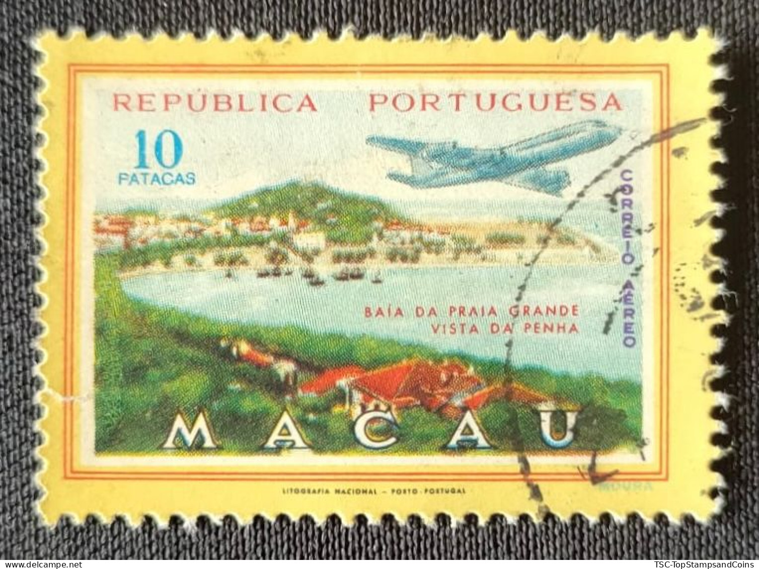 MAC6720UC - Air Mail - Views Of Macau - 10 Patacas Used Stamp - Macau 1960 - Oblitérés