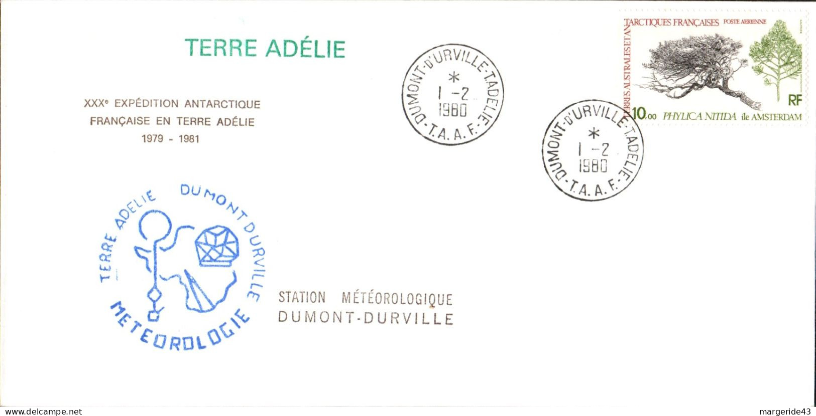 TAAF LETTRE DE DUMONT D'URVILLE 1980 - Briefe U. Dokumente