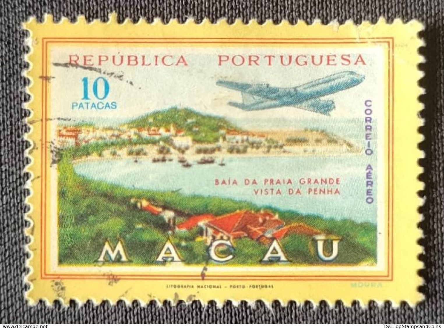 MAC6720UE - Air Mail - Views Of Macau - 10 Patacas Used Stamp - Macau 1960 - Oblitérés