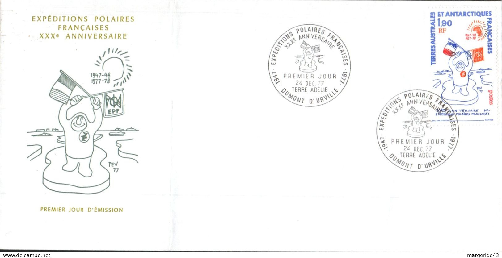 TAAF FDC 1977 30 ANS EXPEDITIONS POLAIRES FRANCAISES - FDC
