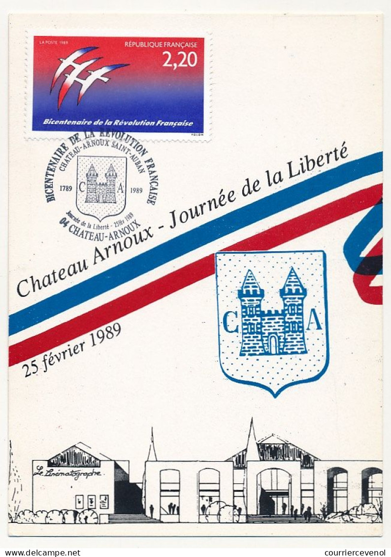 FRANCE - Carte Philatélique - 2,20 Folon - Chateaux Arnoux, Journée De La Liberté - 25 Février 1989 - Révolution Française