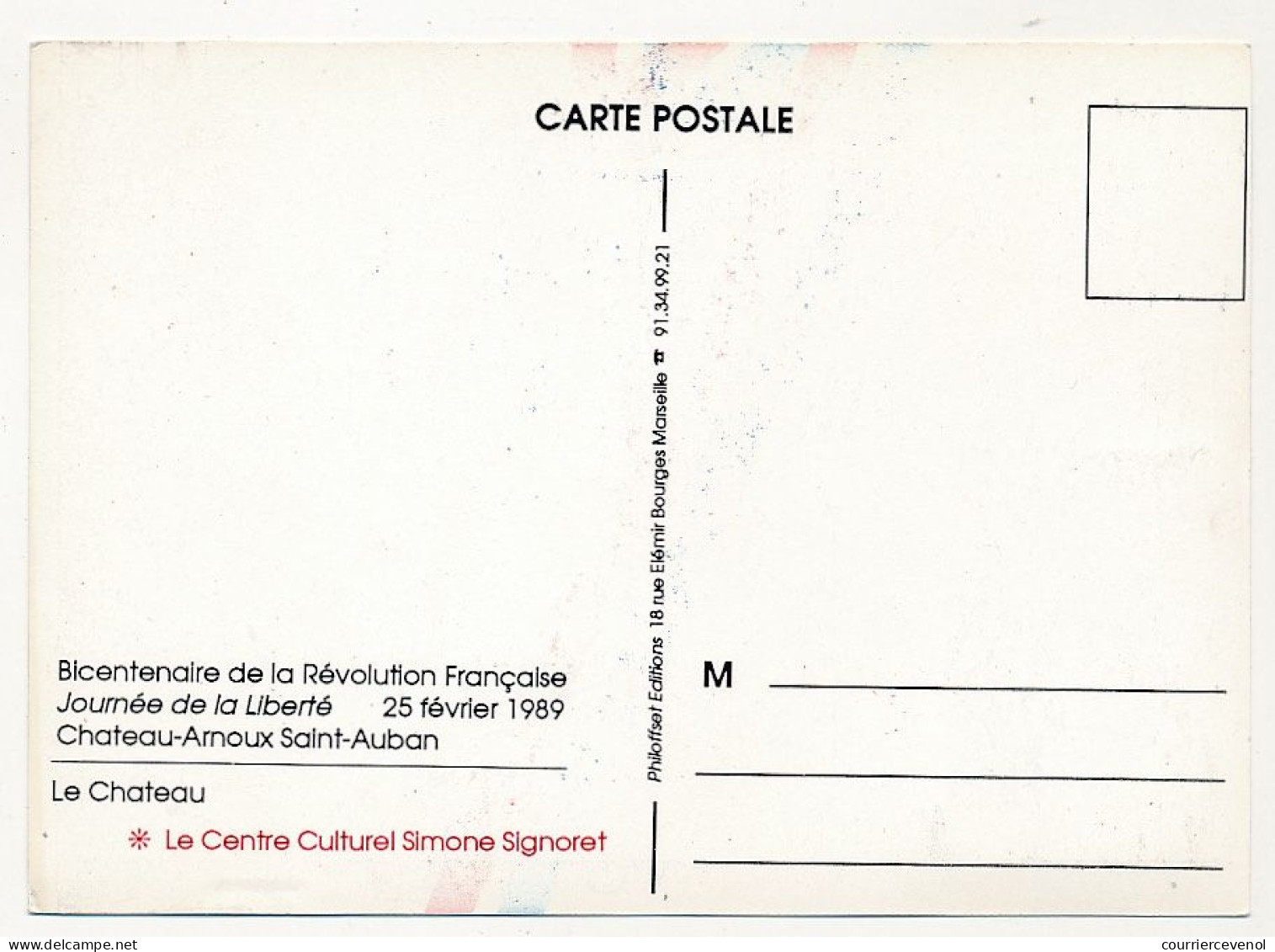 FRANCE - Carte Philatélique - 2,20 Folon - Chateaux Arnoux, Journée De La Liberté - 25 Février 1989 - French Revolution
