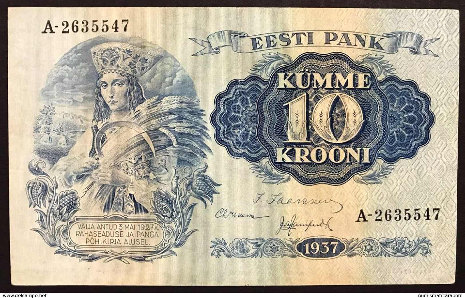 EESTI PANK Estonia 10 KUMME KROONI 1937 Vf+ Bb+  Lotto 2934 - Estonia