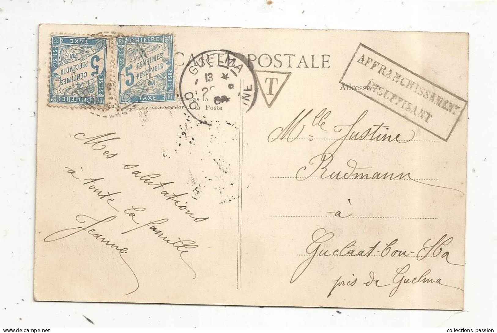 Cp, ALGERIE, GUELMA, CONSTANTINE, Timbres Taxe, 1904, Affranchissement Insuffisant, 3 Scans, SETIF, Vue Générale - Segnatasse