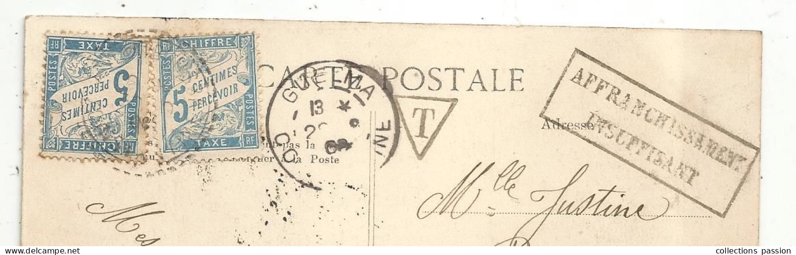 Cp, ALGERIE, GUELMA, CONSTANTINE, Timbres Taxe, 1904, Affranchissement Insuffisant, 3 Scans, SETIF, Vue Générale - Postage Due