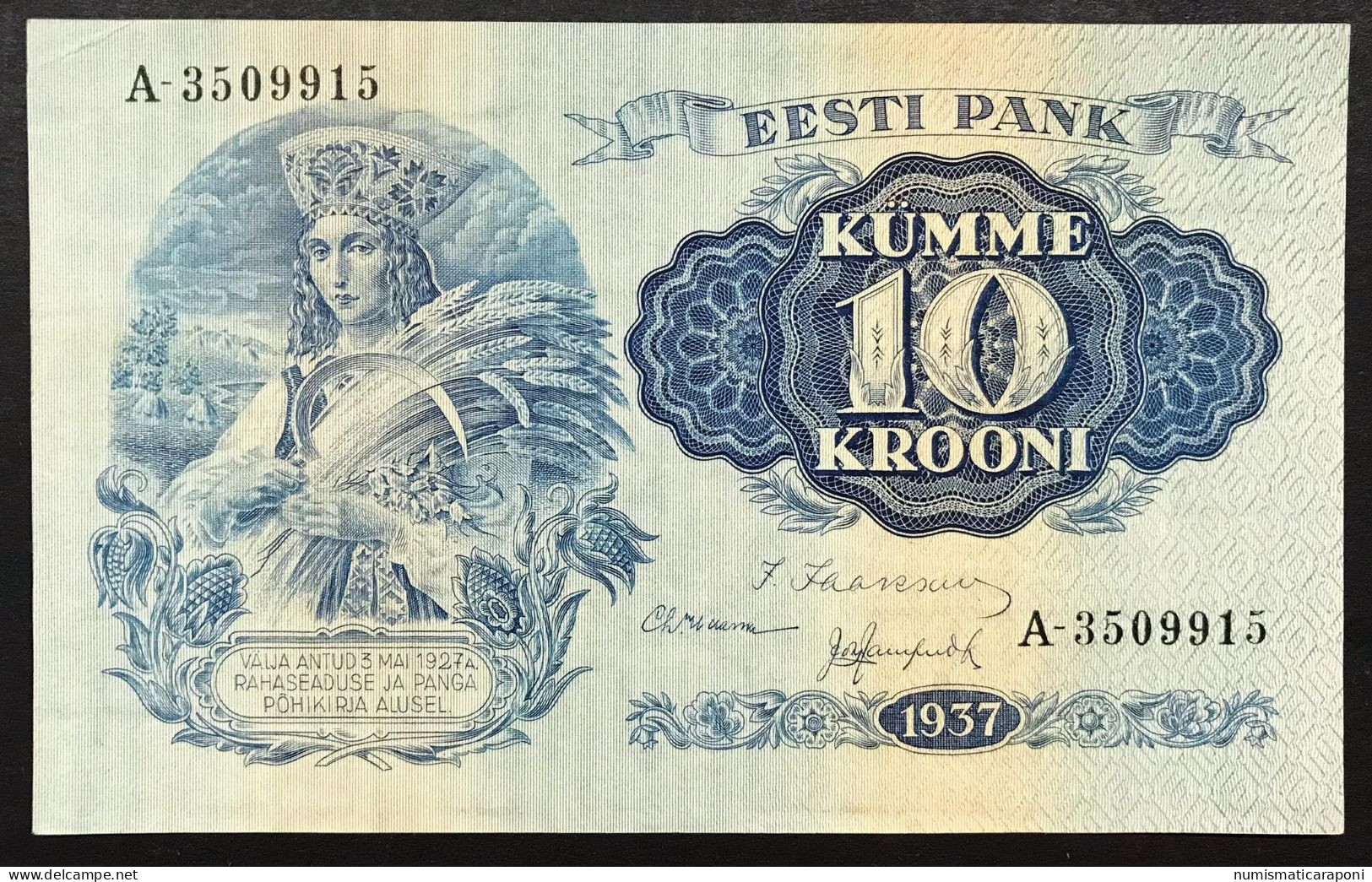 EESTI PANK Estonia 10 KUMME KROONI 1937 Pick#67a Bb/spl  Lotto 4567 - Estland