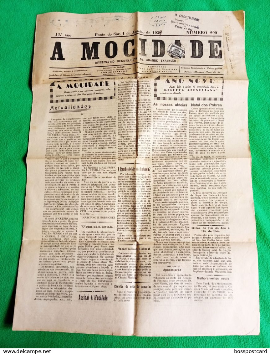 Ponte De Sor - Jornal "A Mocidade" Nº 290 De 1 De Janeiro De 1939 - Imprensa. Portalegre. Portugal. - Testi Generali