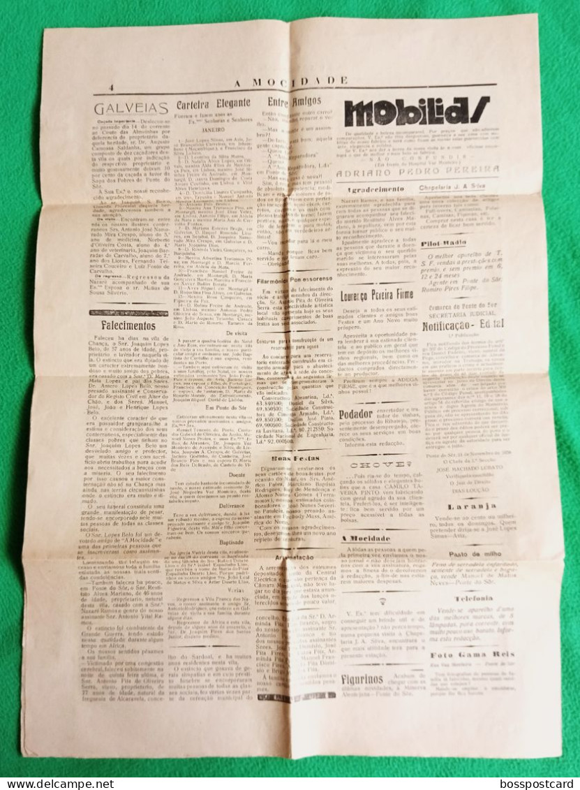 Ponte De Sor - Jornal "A Mocidade" Nº 290 De 1 De Janeiro De 1939 - Imprensa. Portalegre. Portugal. - Testi Generali