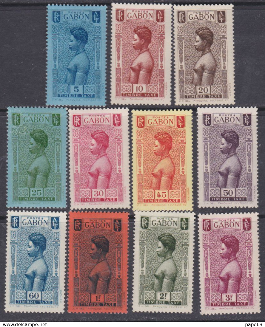 Gabon Taxe N° 23 / 33 X  Femme Pahouine. La Série  Des 11 Vals Trace De Charnière, Quelques Papiers Sulfurisés Sinon TB - Timbres-taxe