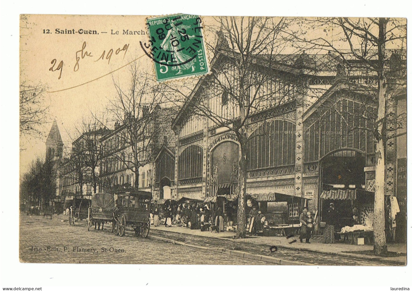 CP SEINE SAINT DENIS - SAINT OUEN N°12 LE MARCHE - ECRITE EN 1909 - Marchés