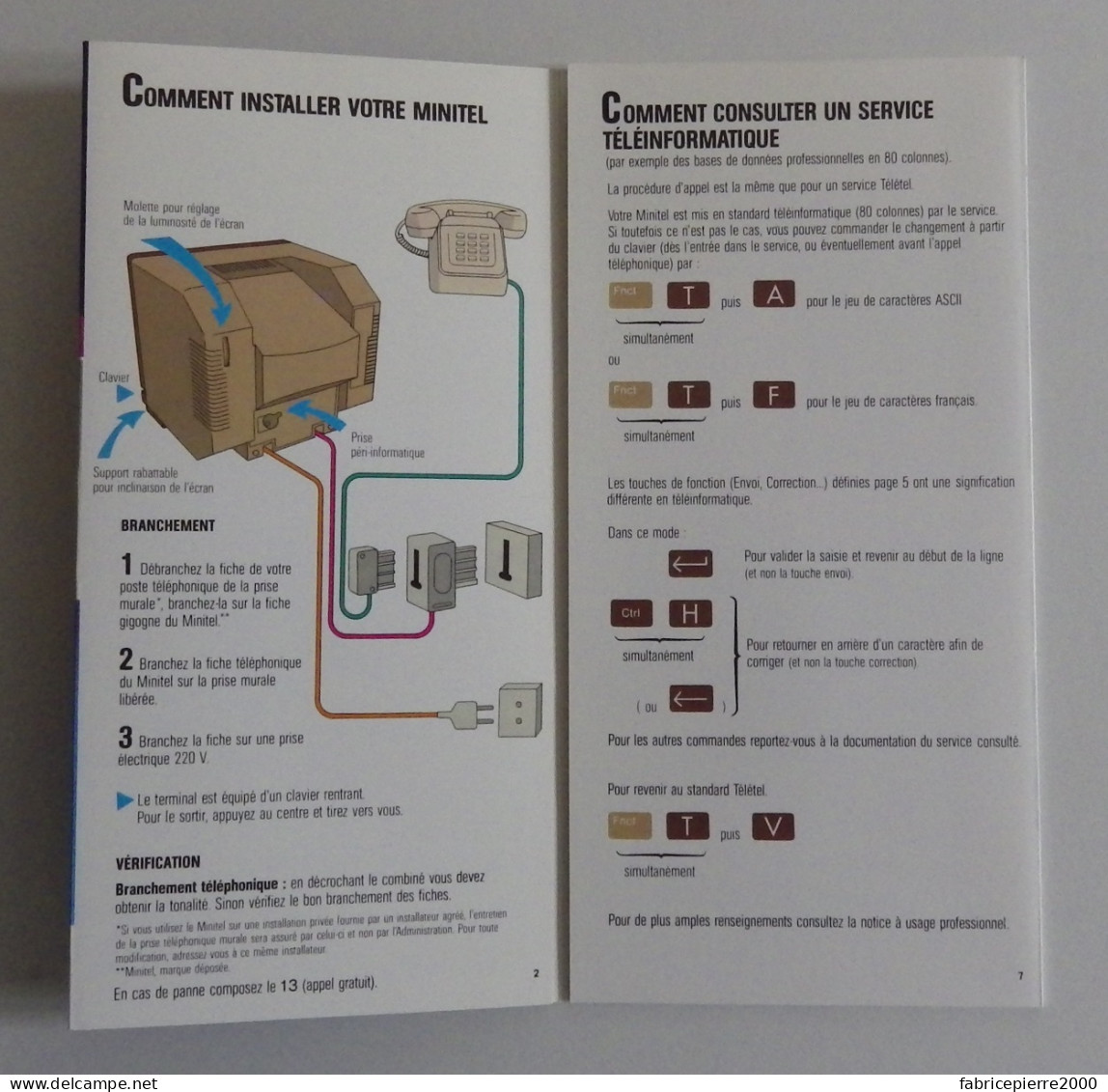 MINITEL 1 Bistandard - Lot appareil et ses notices Mode d'emploi 1986 + Les pages Minitel 1999 TBE Radiotechnique