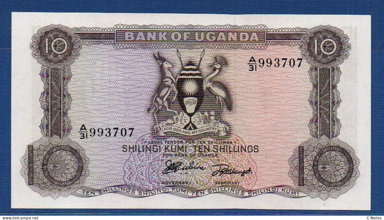 UGANDA - P. 2a – 10 SHILLINGS Nd (1966) UNC, S/n A/31 993707 - Ouganda