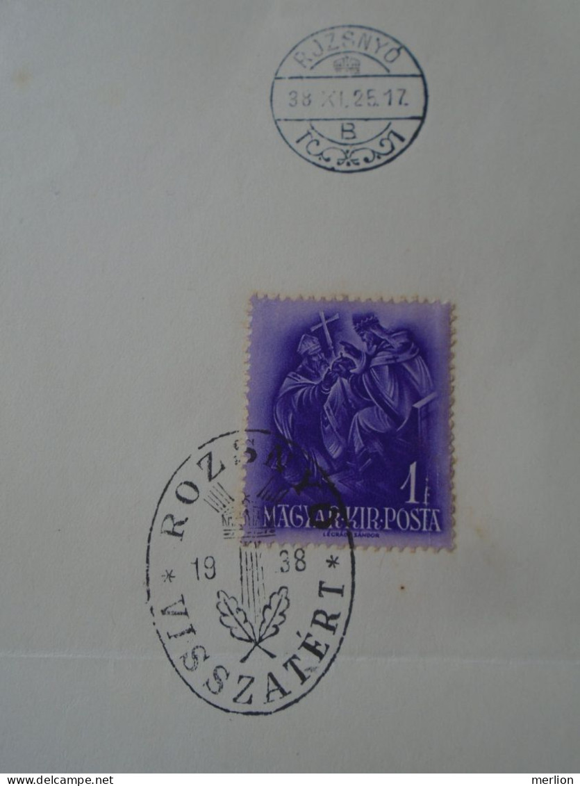 ZA451.14 Hungary  -ROZSNYÓ Visszatért -Commemorative Postmark 1938 Roznava Slovakia - Marcofilie