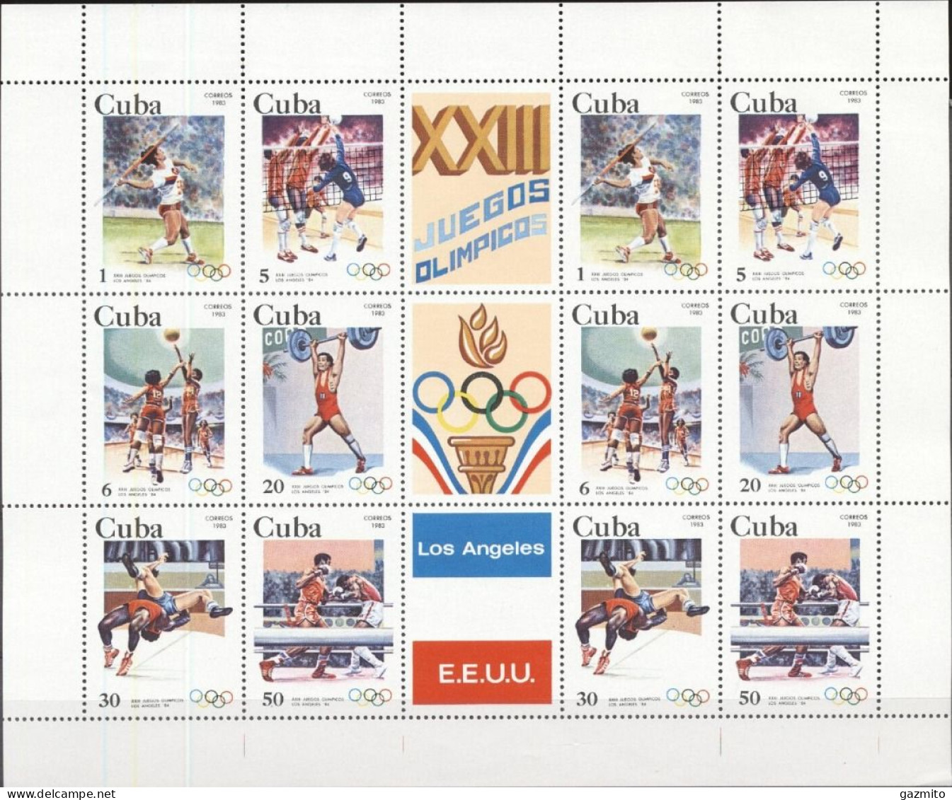 Cuba 1983, Olympic Games In Los Angeles, Volleyball, Basketball, Boxing, Fight, Sheetlet - Lutte