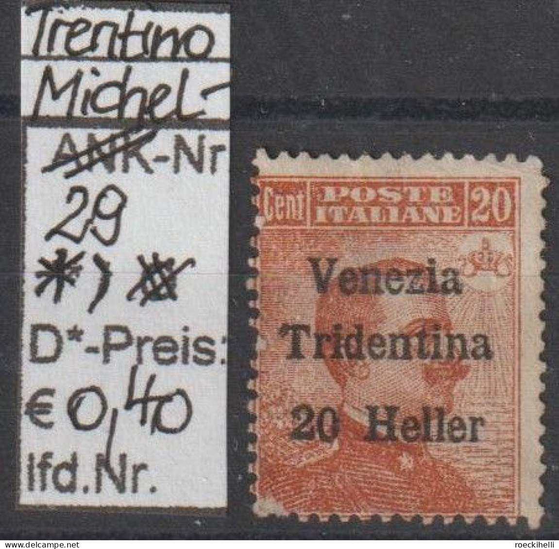 1919 - ITALIEN - FM/DM "König Victor E. III Mit Aufdruck" 20 C Braunorange - * Ungebraucht - S.Scan (it 29* Venezia Tr.) - Trentin