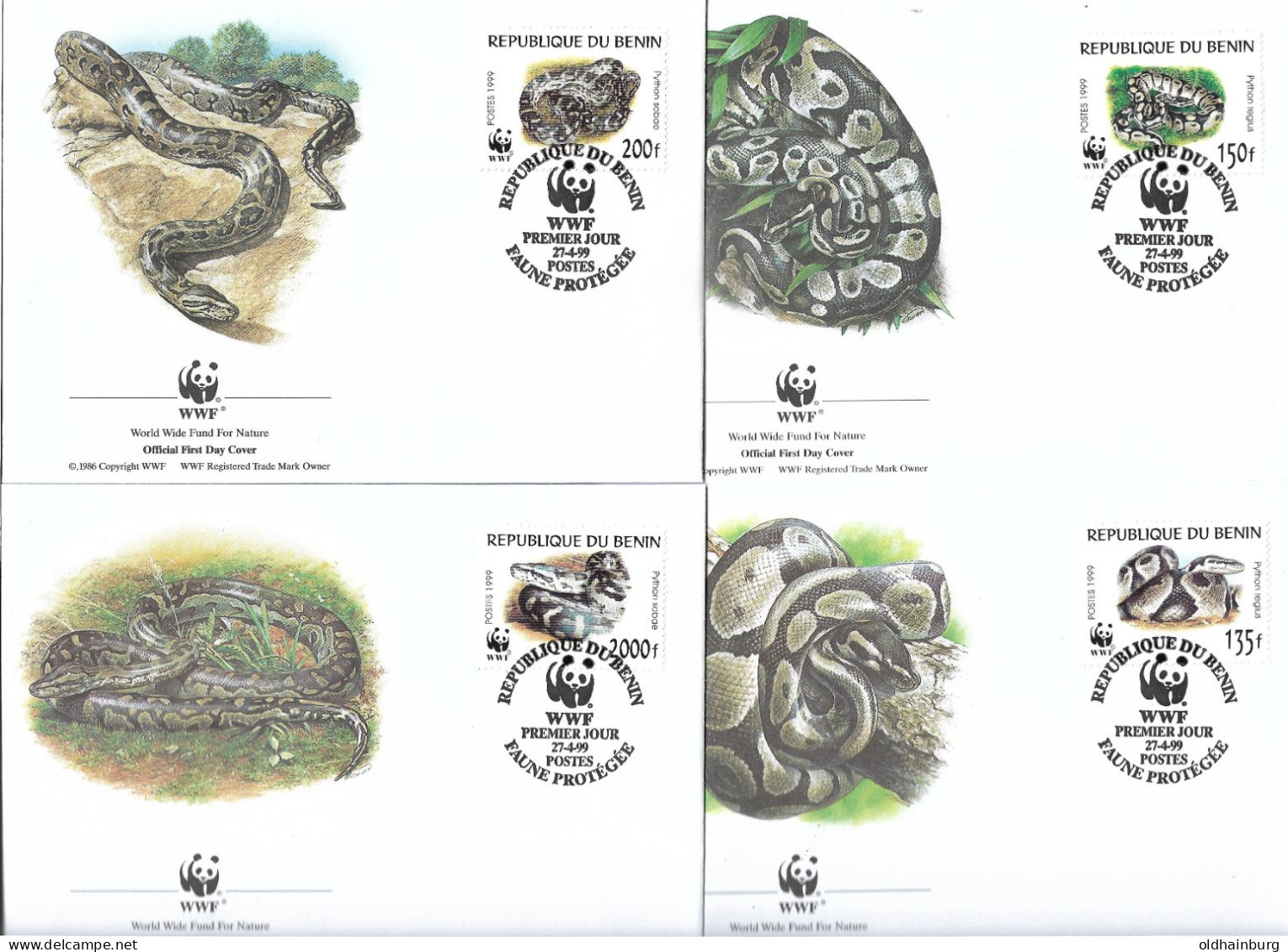 1119d: Benin 1999, WWF- Ausgabe Benins Pythonschlangen, Serie **/ FDC/ Maximumkarten (3 Scans) - Serpents