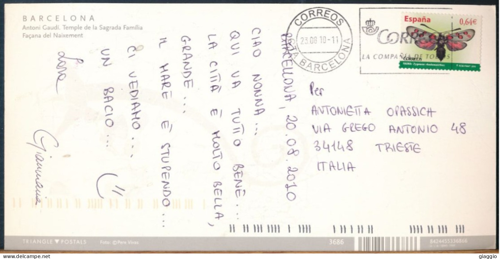 °°° GF705 - SPAIN - BARCELONA - SAGRADA FAMILIA - 2010 With Stamps °°° - Barcelona