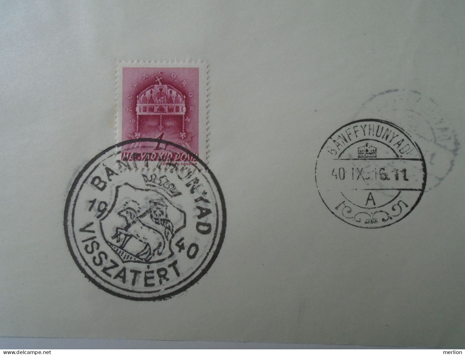 ZA451.16 Hungary  - Bánffyhunyad, Szilágysomlyó, Beszterce, Dés  Visszatért -Commemorative Postmark 1940 - Marcophilie