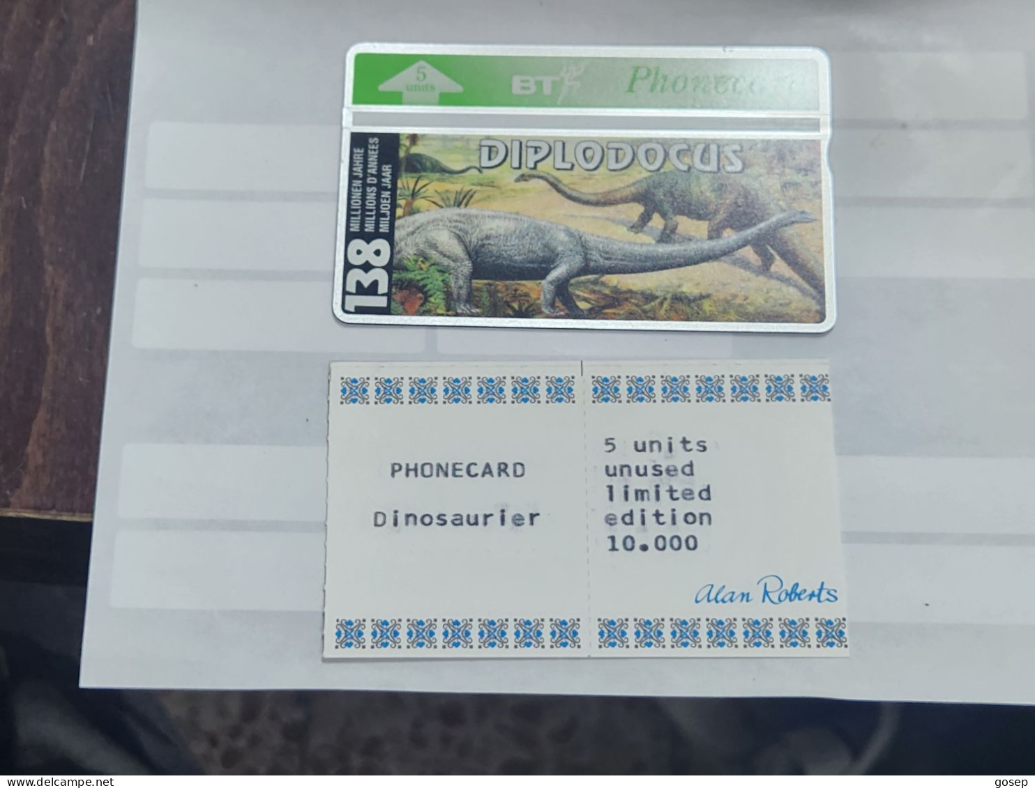 United Kingdom-(BTO-070)-Dinosaur Series-(J)Dilpodocus-(91)(5units)(402E08610)price Cataloge MINT-12.00£-1card Prepiad - BT Overseas Issues