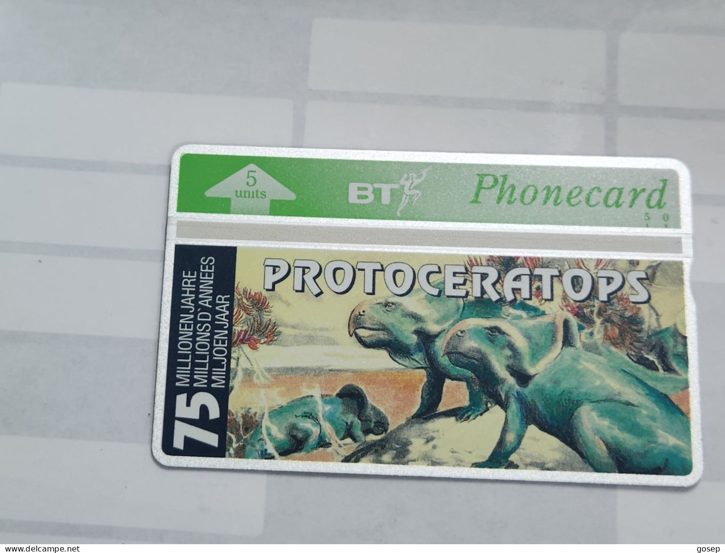 United Kingdom-(BTO-073)-Dinosaur Series-(M)Protoceratop-(95)(5units)(403D35253)price Cataloge MINT-12.00£-1card Prepiad - BT Emissioni Straniere