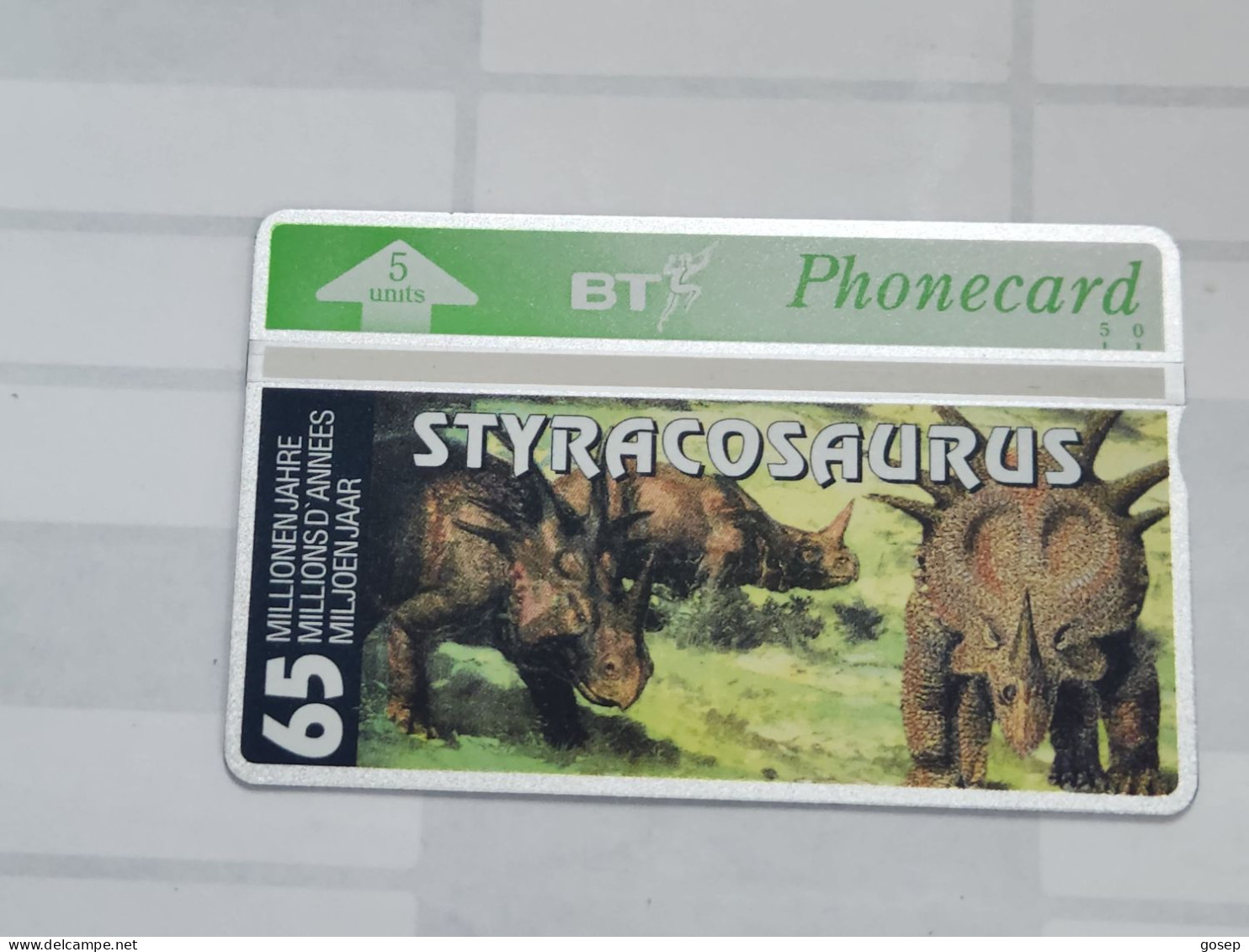 United Kingdom-(BTO-075)-Dinosaur Series(O)Styracosaurus-(96)(5units)(403D42210)price Cataloge MINT-12.00£-1card Prepiad - BT Emissioni Straniere