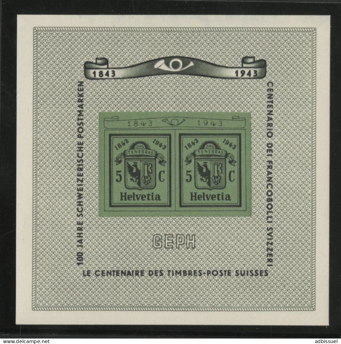 SUISSE Bloc N° 10 Neuf ** (MNH) Cote 80 € Exposition De Genève 1943, Centenaire Des Timbres-Poste Suisses. - Blocs & Feuillets