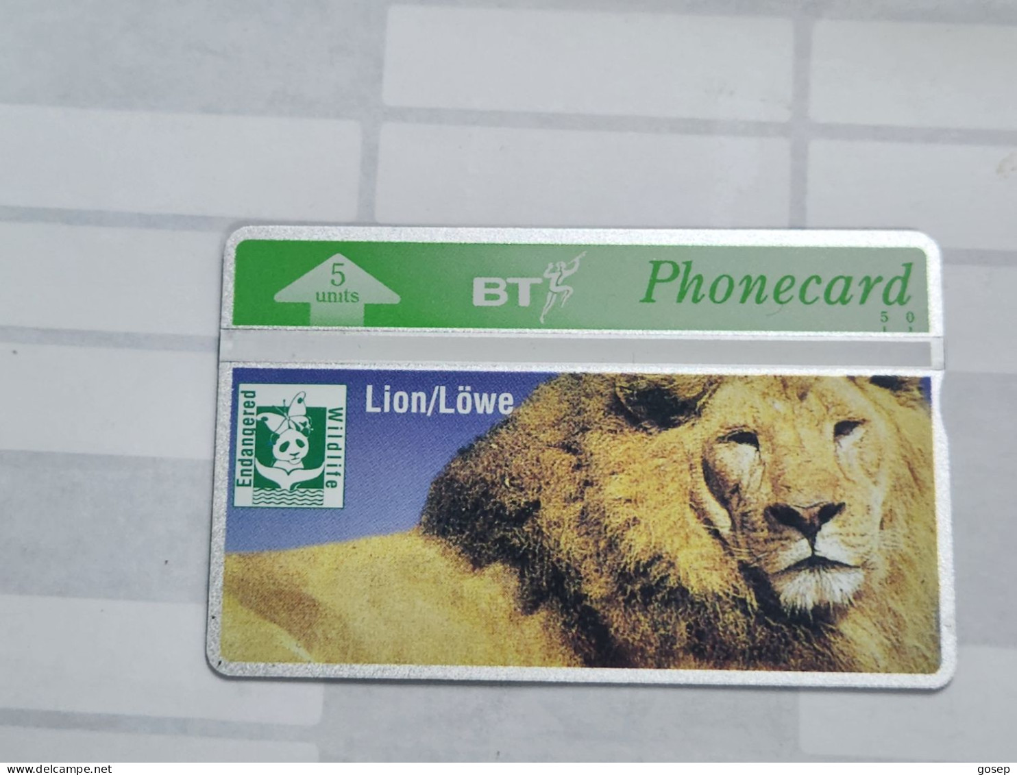 United Kingdom-(BTO-089)Endangered Wildlife(b)-Lion(105)(5units)(406B35004)price Cataloge MINT-10.00£-1card Prepiad - BT Emissions Etrangères