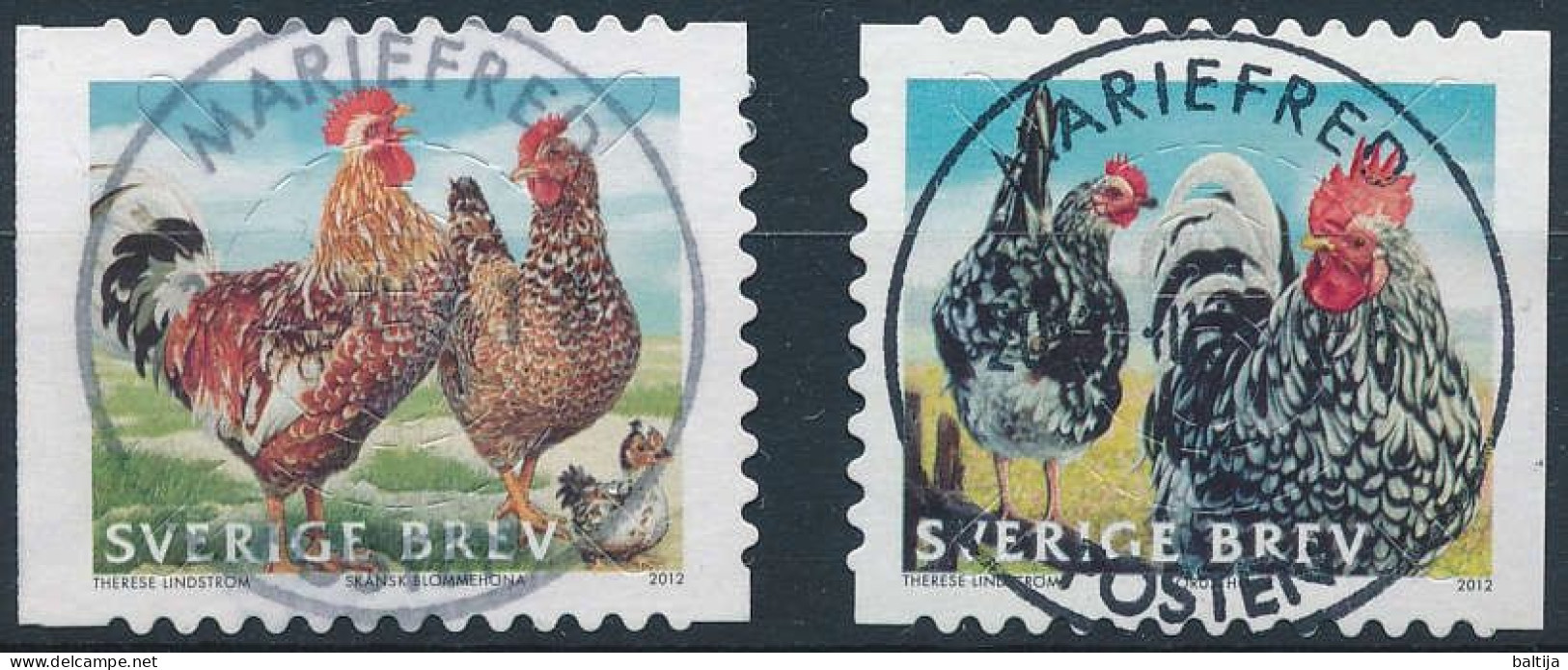 Mi 2883-2884 / Easter Greetings, Chicken Breeds, Cock, Rooster - Mariefred - Usati