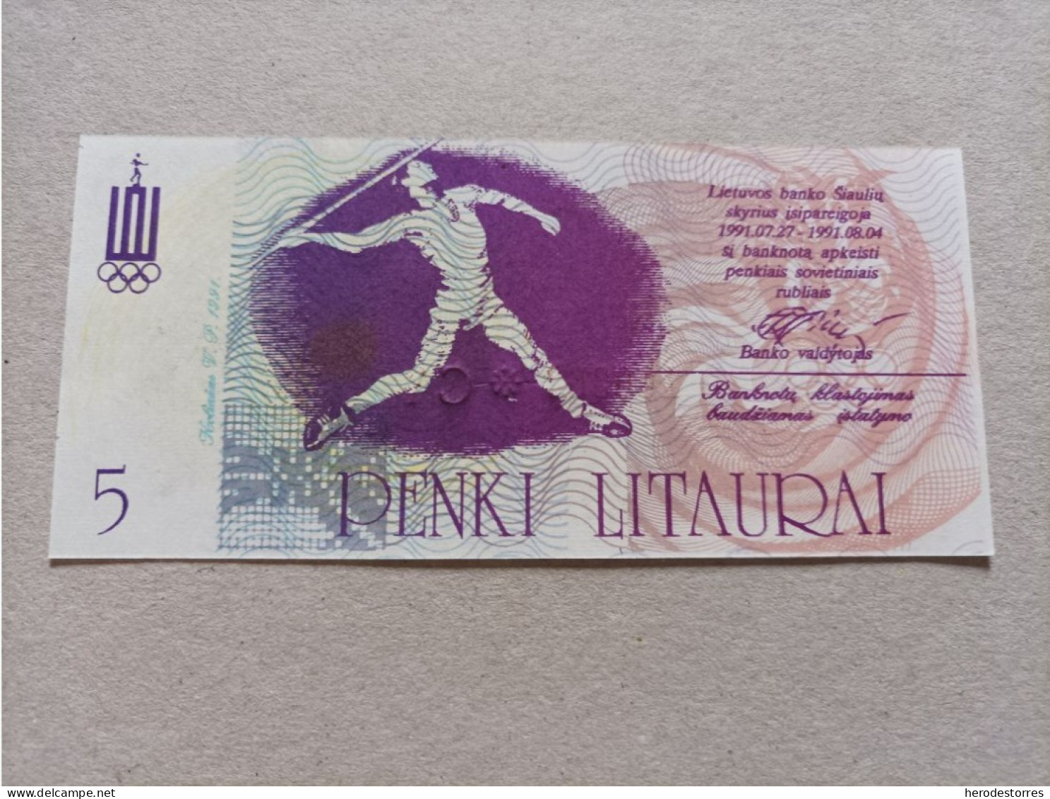 Billete De Lituania De 5 Litas, Año 1991, UNC - Lituanie