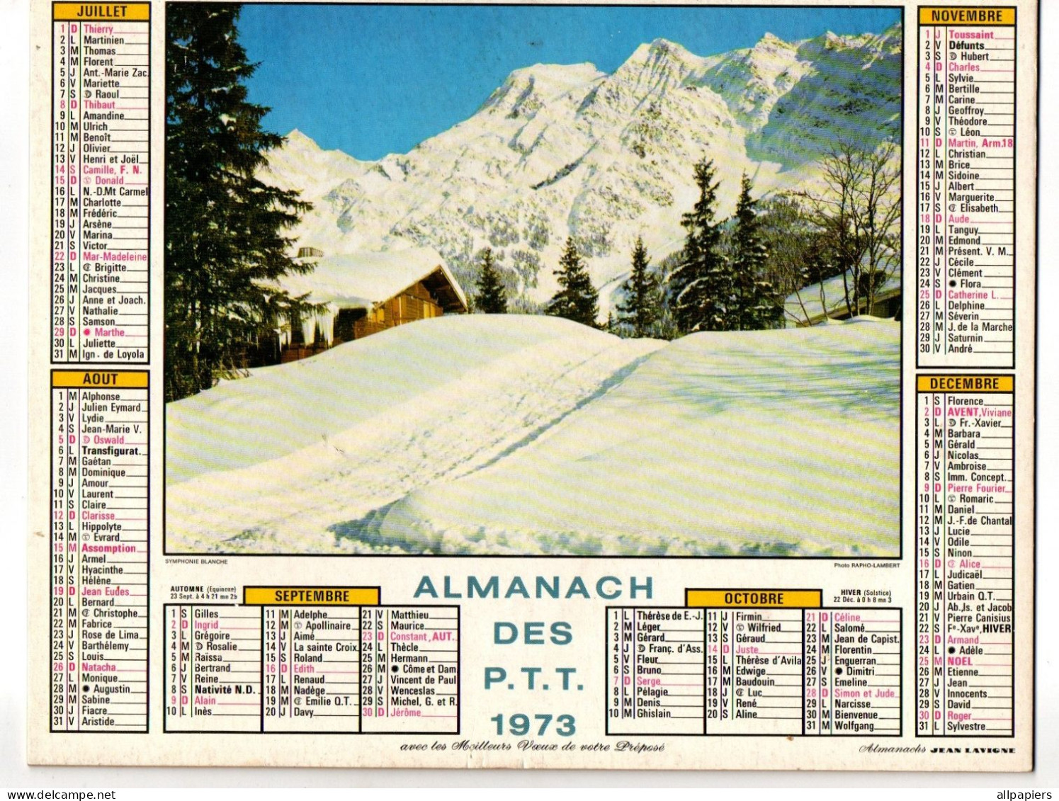 Calendrier Almanach Des P.T.T. 1973 Le Lavandou Côte D'Azur - Complet Région Nord De La France - Groot Formaat: 1971-80