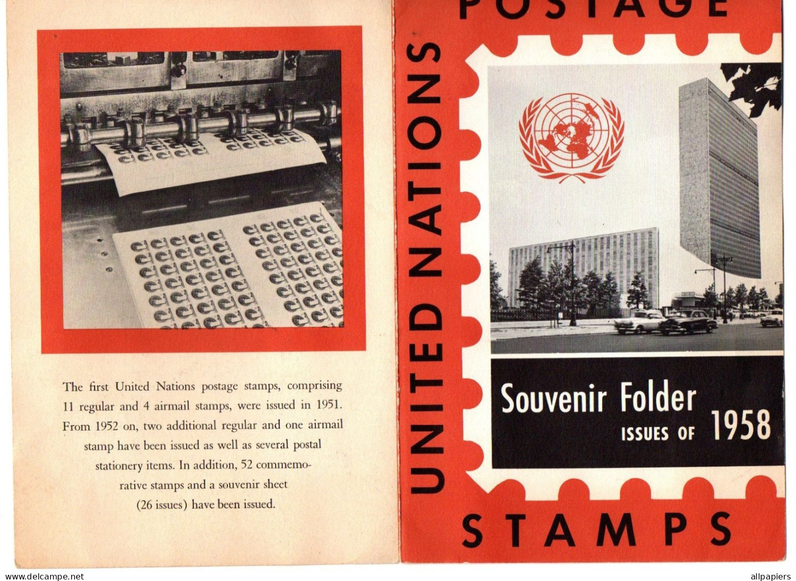 United Nations Postage Stamps Souvenir Folder Issues Of 1958 - Format : 21.5x14 Cm Soit 2 Pages Avec 10 Timbres - Sonstige & Ohne Zuordnung