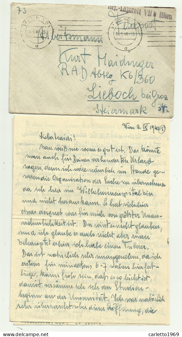 FELDPOST LAZARETT VII WIEN 1940 BUSTA CON LETTERA  - Autres & Non Classés