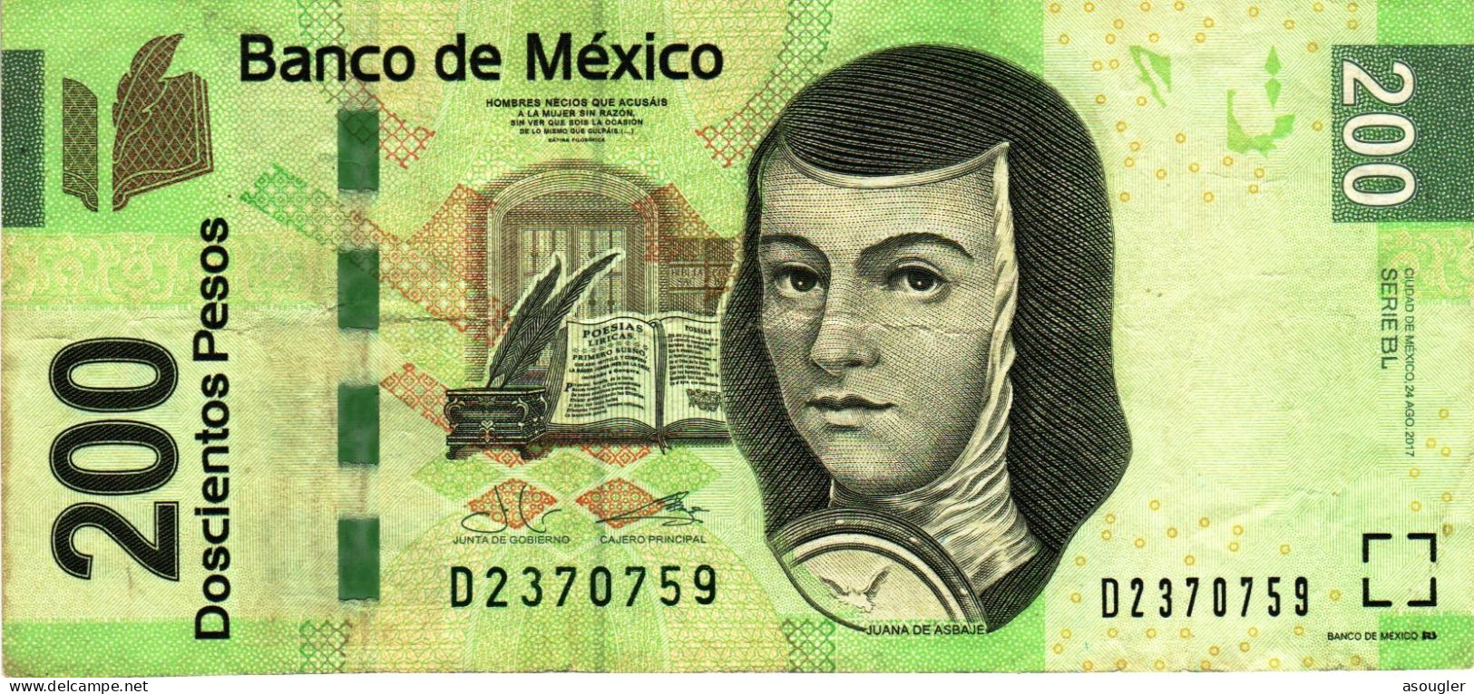 Mexico 200 Pesos 2017 VF P-125 "free Shipping Via Registered Air Mail" - Mexique