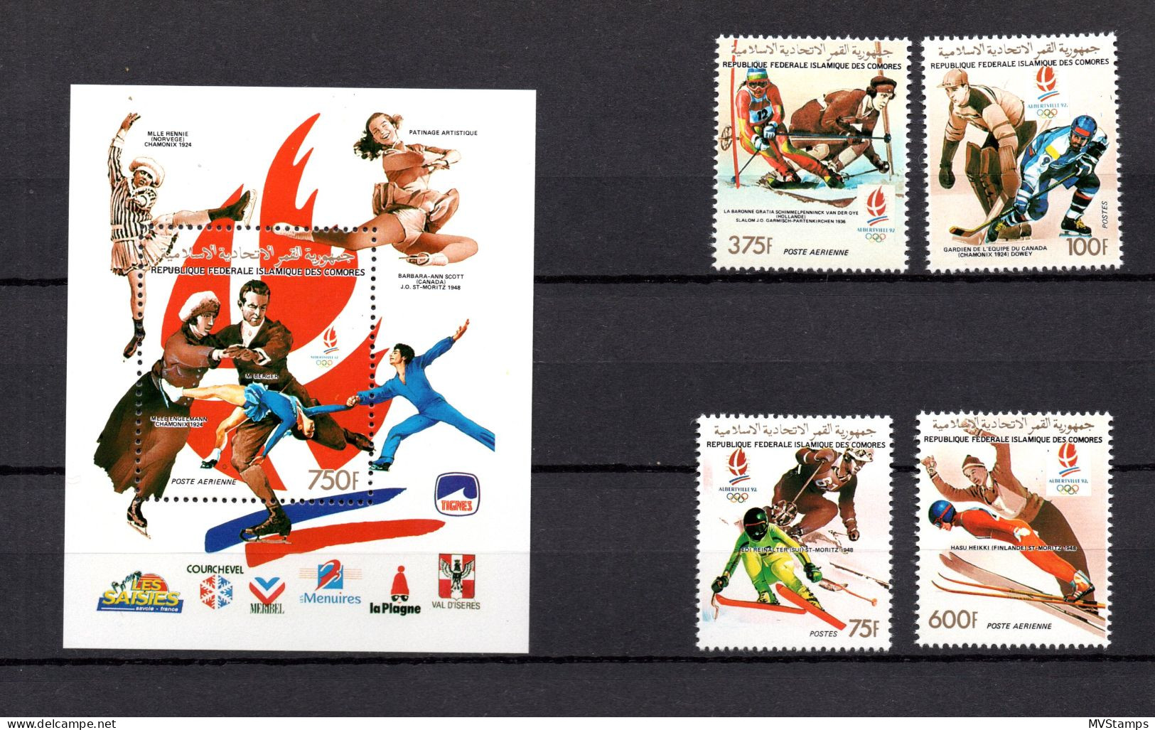 Comoros 1990 Set Olympic/wintersports Stamps (Michel 950/53+Bl.334) MNH - Comores (1975-...)