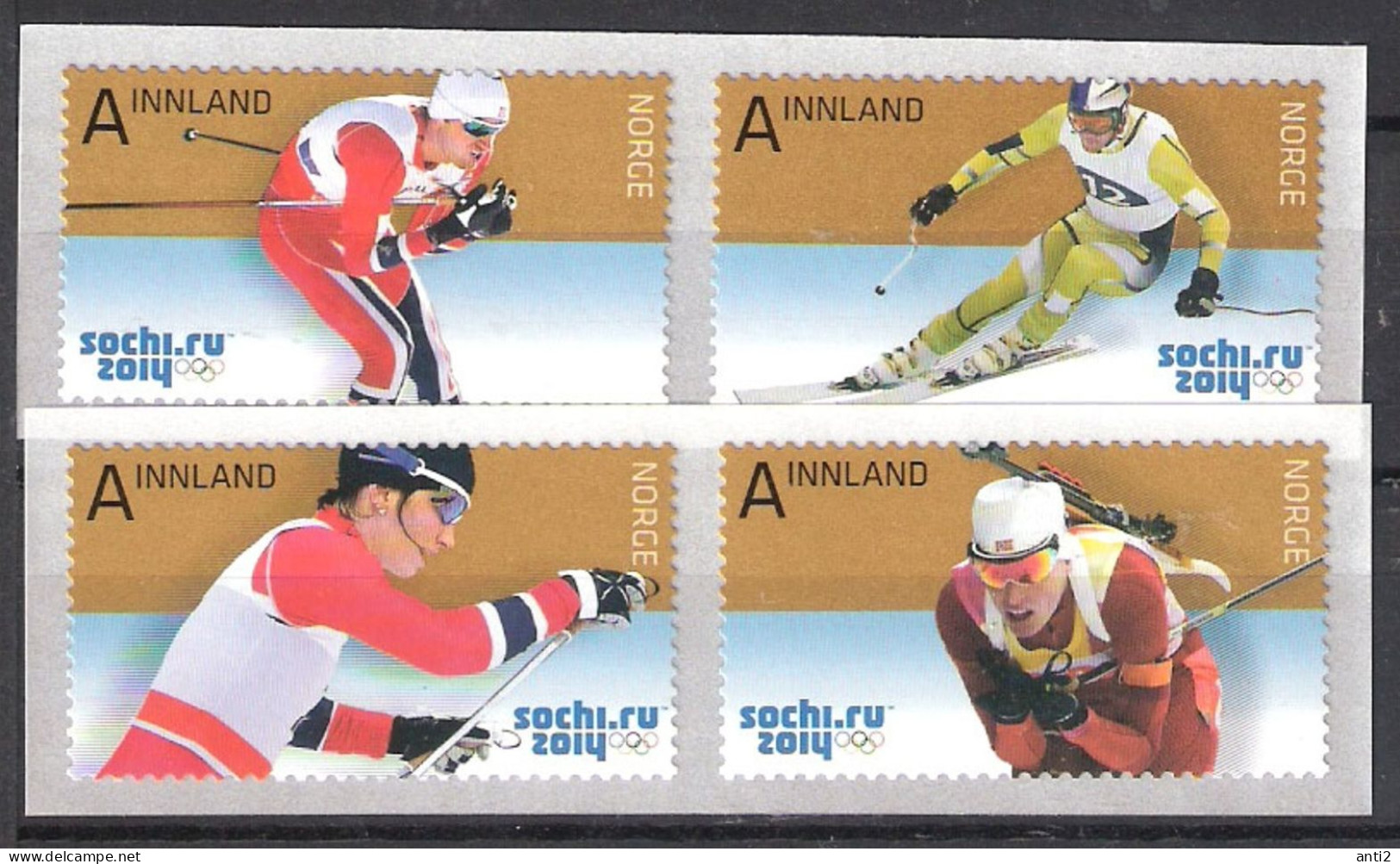 Norway 2014 Olympic Winter Games, Sochi Russia, Skiing, Biathlon Bjørgen, Berger, Nordtug, Svindal Mi 1839-1842  MNH(**) - Neufs