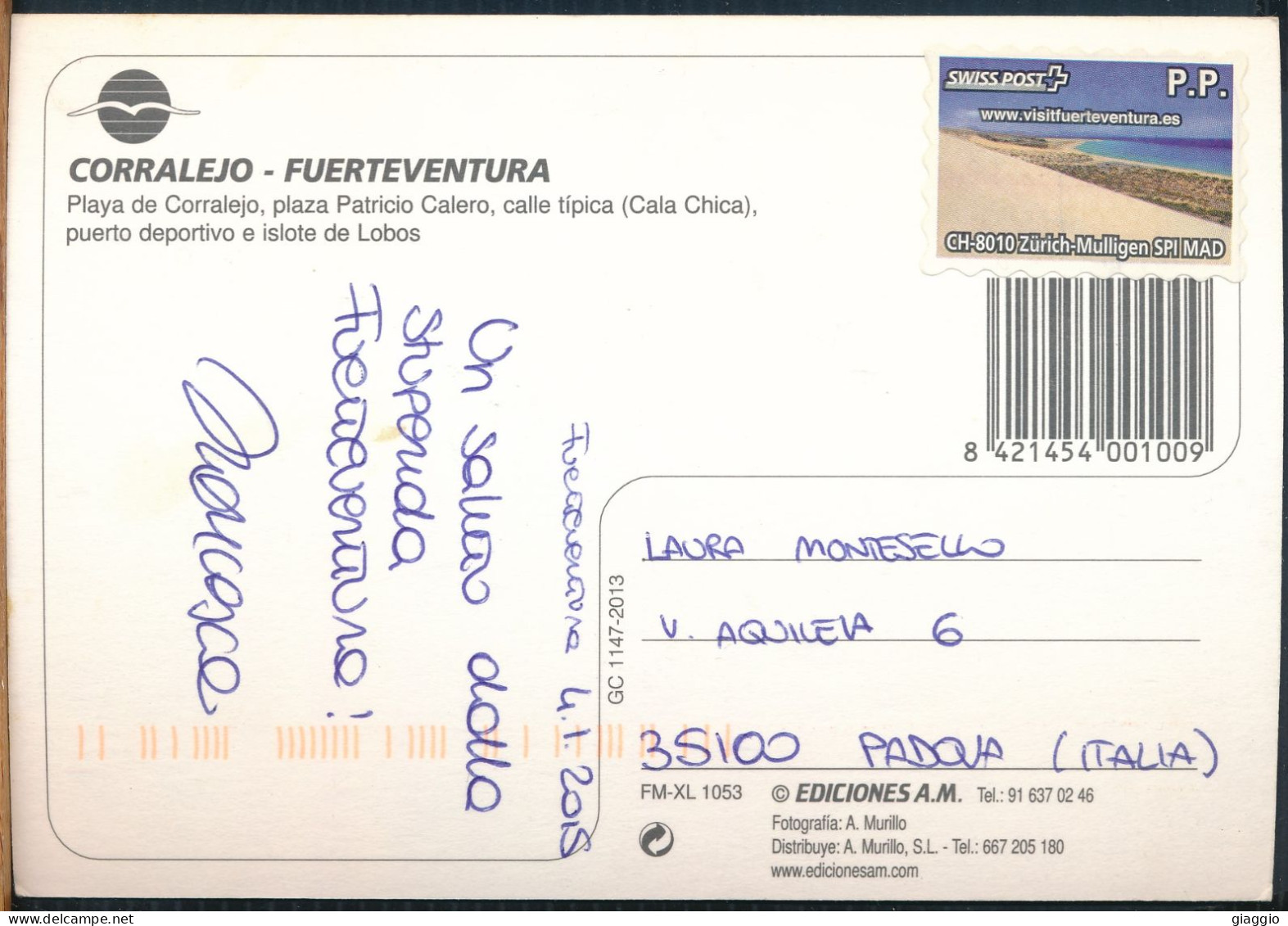 °°° GF748 - SPAIN - FUERTEVENTURA - CORRALEJO - 2015 With Stamps °°° - Fuerteventura