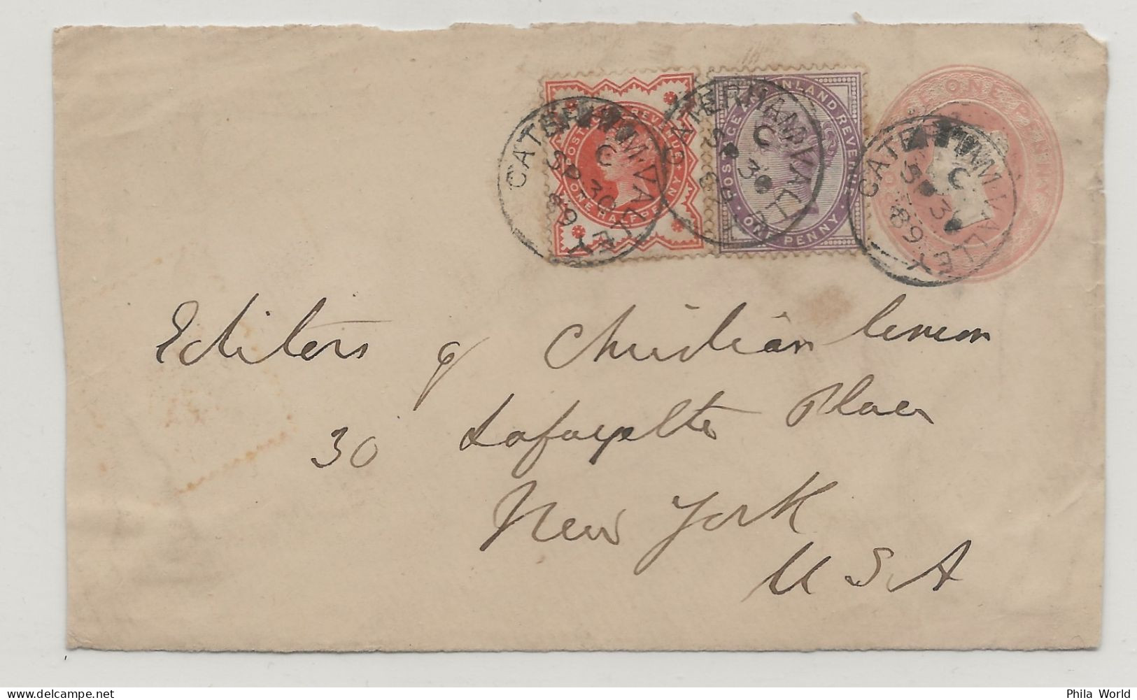 Devant Entier Postal EP GRANDE BRETAGNE Front Side Postal Stationery GREAT BRITAIN 1895 CATERHAM VALLEY > USA New York - Lettres & Documents