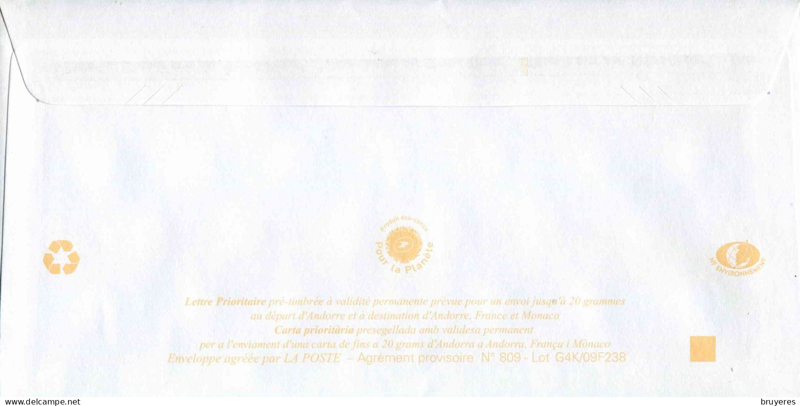 PAP D'ANDORRE Avec Fenêtre De 35 X 100 Mm Et Timbre "ARMOIRIES - Lettre Prioritaire" Et Illust. "SOLA" - Postwaardestukken & Prêts-à-poster