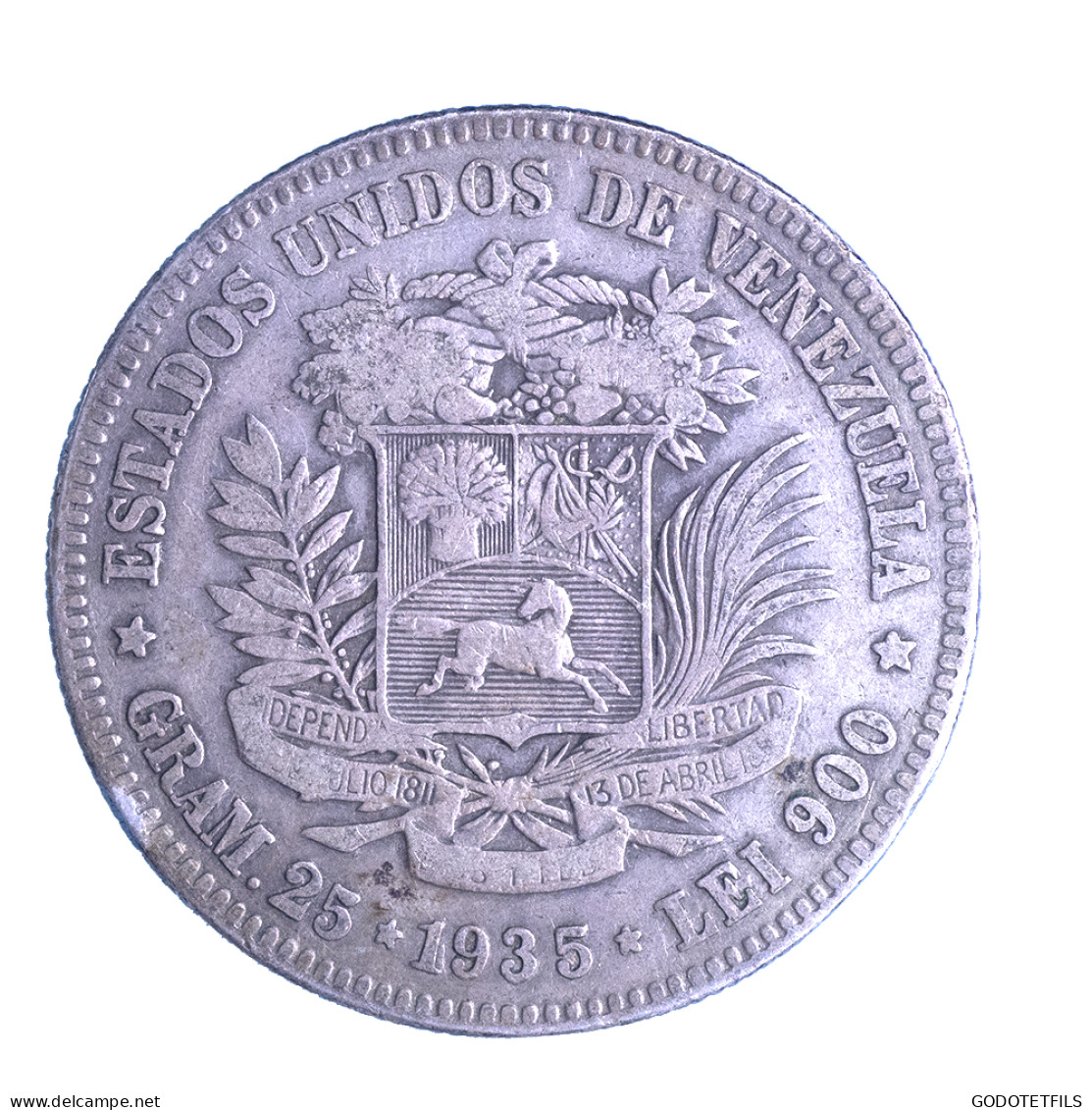 Vénézuela 5 Bolivares Simon Bolivar 1935 Philadelphie - Venezuela