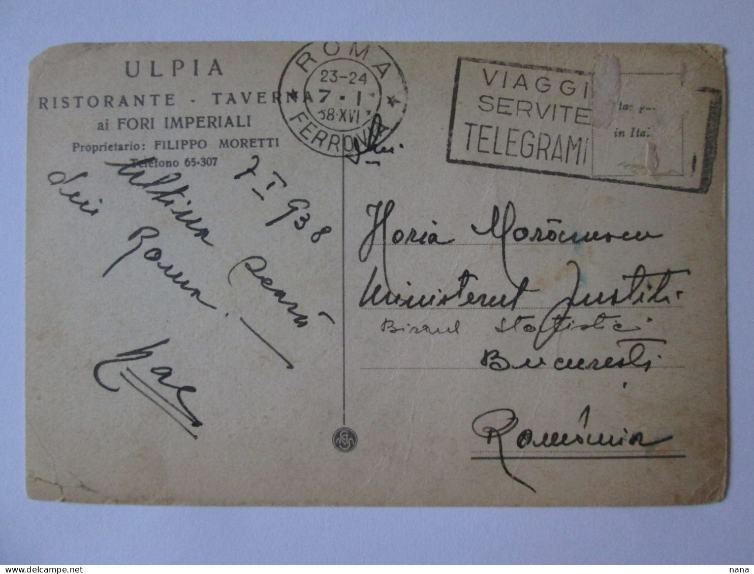 Italia/Italy-Roma:Barre D'Ulpia Carte Pos.voyage 1938/Ulpia Bar Mailed Postcard 1938 - Cafés, Hôtels & Restaurants