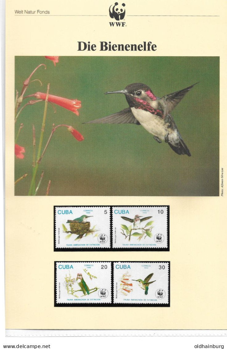 1121b: Cuba 1992, WWF- Ausgabe Bienenelfe, 4- Teilige Serie **/ FDC/ Maximumkarten (3 Scans) - Colibris